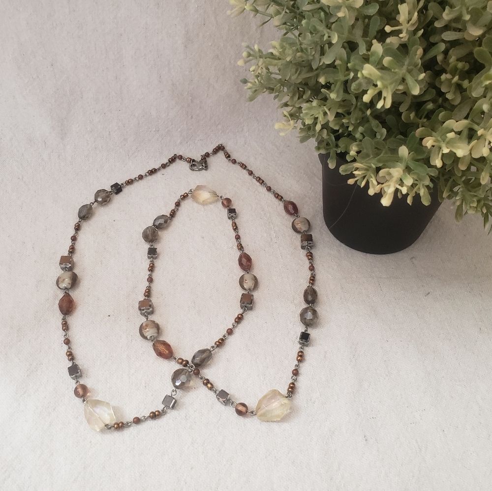 Taupe, Brown and Grey Beaded Necklace